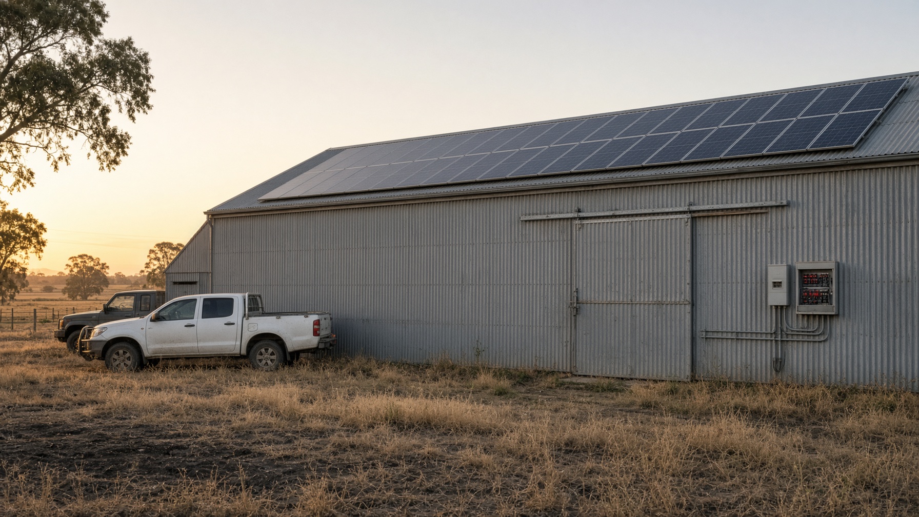 Rural shed with rooftop solar in northern Victoria