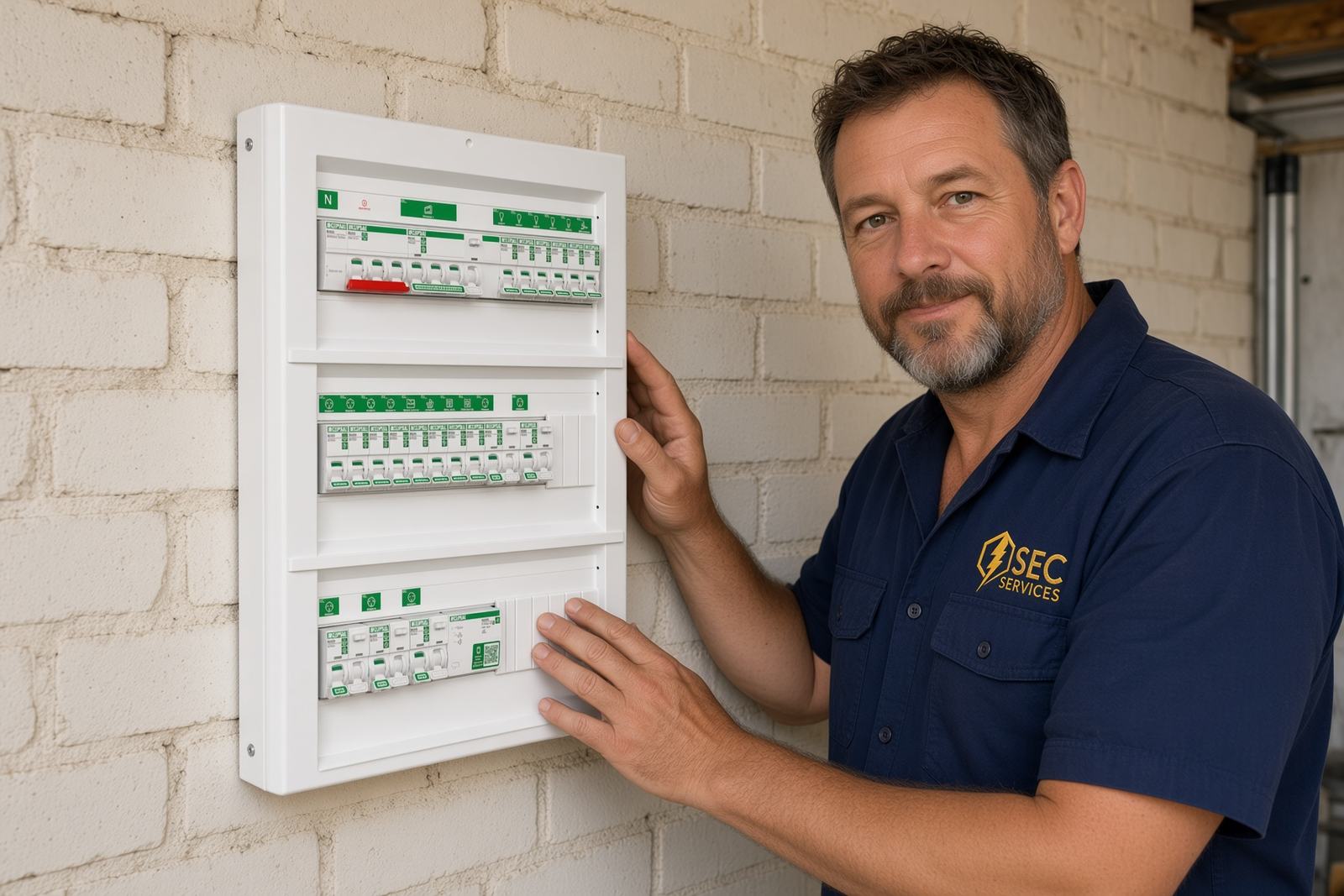 Clipsal MAX9 switchboard — slim RCBOs with paddle toggles